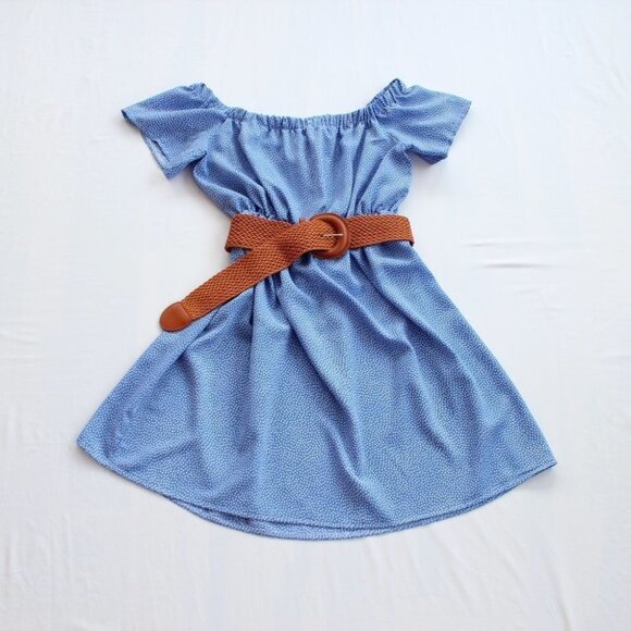 SOLD 🔴 POLKA dot peasant dress fits M-L blue off the shoulders - Picture 9 of 9